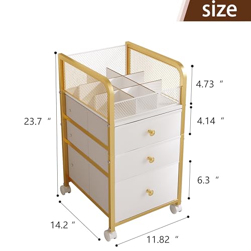 Rolling Makeup Organizer Cart with 3 Drawers - Gold
