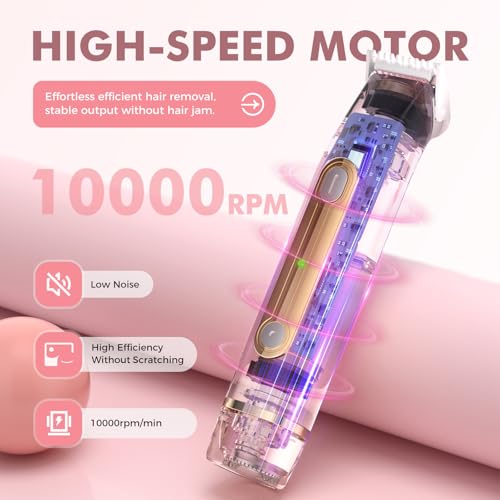 Bikini Trimmer for Women: 2-in-1 Electric Razor for Pubic Hair & Body, IPX7 Waterproof Cordless Shaver for Sensitive Skin, Professional 10,000 RPM Rechargeable Groomer for Face, Legs (Rose Gold)