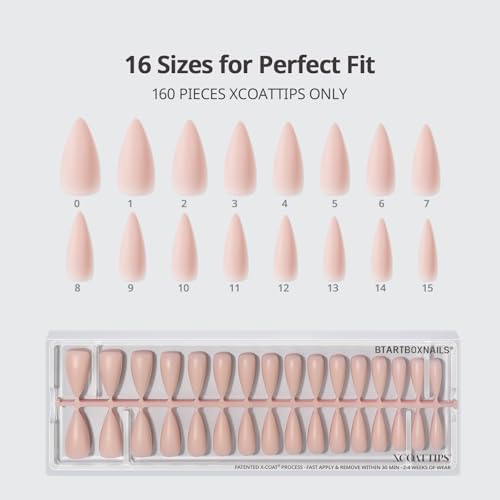 BTArtbox Nails XCOAT Tips 5-Shade Nude Stiletto Press-On Nails - 160Ct