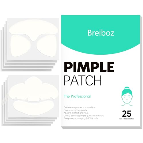 Full Face Pimple Patches(5 Pack),Big Hydrocolloid Acne Patches,Skin Care Zit Patches for Whole Face,Nose, Chin, Forehead & Cheeks w/Tea Tree Oil, Salicylic Acid & Cica Oil£¨5 Pack,25 Patches£©