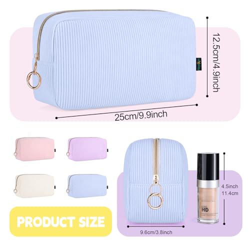 Playexen 9.9" Blue Corduroy Makeup Bag with Ring Buckle Travel Organizer