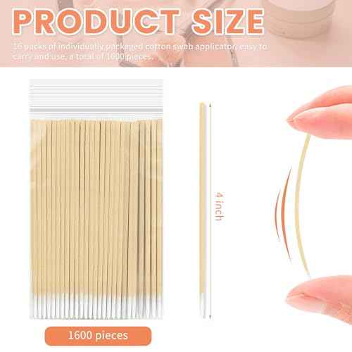 1600PCS Precision Microblading Cotton Swabs, 4 inch Pointed Cotton Swab, Disposable Cotton Sticks for Makeup, Cleaning Nail Polish, Eyebrow, Tattoo Permanent Supplies, Craft