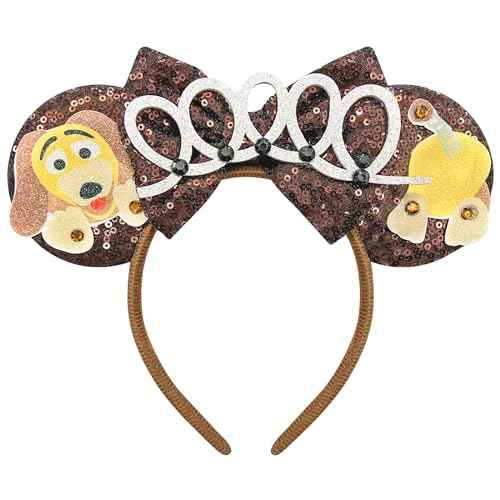 Mouse Ears Headbands for Women Park Ears Sequin Inspired Mouse Ears (Brown)
