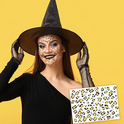 Leopard Face Stickers - 4 Sheets Halloween Temporary Tattoo Stickers for Face & Body - Wild Animal Print Fake Tattoos for Costume, Party, Festival, Tiger & Leopard Makeup