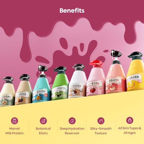 WELCOS Kwailnara Peach Milk Body Lotion & Body Wash Set ? Moisturizing & Revitalizing Korean Skincare Bundle with Peach Extract, 560g / 19.75oz Each