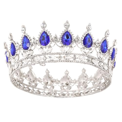 Fairyu Silver Blue Rhinestone Wedding Tiara Bridal Crown for Women & Girls