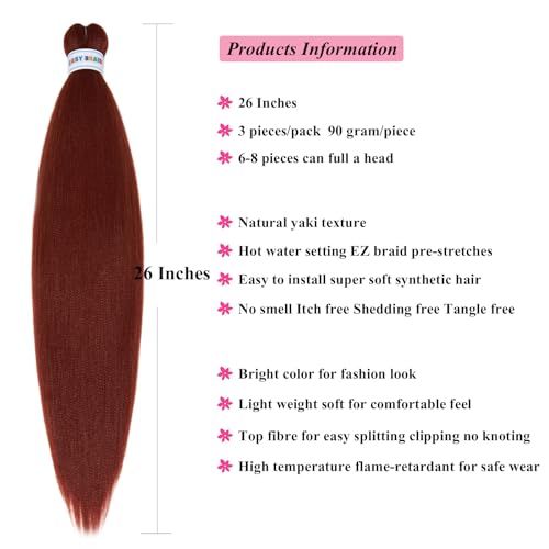 UPruyo 350 Ginger Braiding Hair Pre Stretched Prestretched Braiding Hair 26 inch Kids Kanekalon Knotless Brown Auburn Copper Braiding Hair Extensions