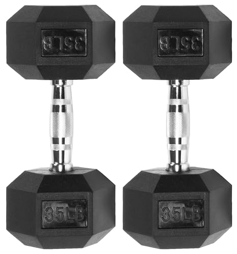 Signature Fitness Rubber Encased Hex Dumbbell, 35LB Pair