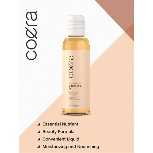 Coera Vitamin E Oil | 100% Pure 30,000 IU | 4 fl oz | For Face, Skin, Hair, and Body | Free of Parabens, SLS, & Fragrances