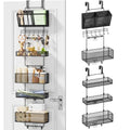 HapiRm 6-Tier Over-the-Door Organizer with Visual Pockets & Hooks (Hooks Style, Black) – Includes 4 Large Baskets