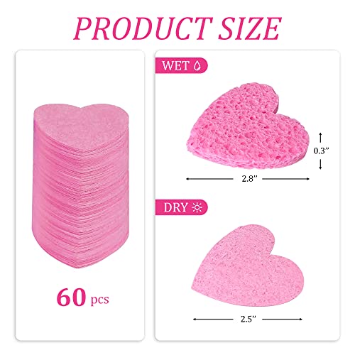60-Count Heart Shape Cellulose Facial Sponges - Natural Cleansing