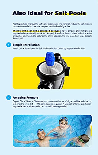 PoolRX+ Pool Unit 7.5k-20k gallons (4-Pack) Bundle with PoolRx+ Booster Blue Swimming Pool Algaecide, 4 Pack