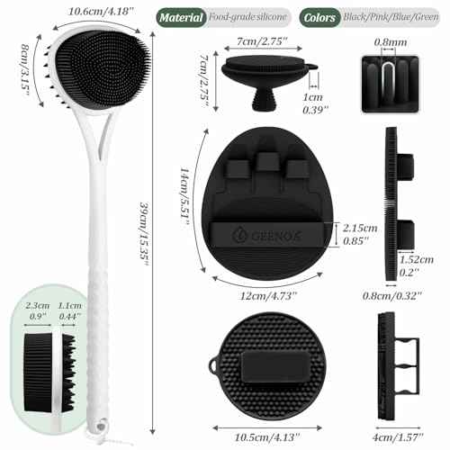 Silicone Back & Body & Face Scrubbers Set 4PCS, 15.35¡¯¡¯ Soft Back Scrubber for Dual-Side Usage, Easy-to-Hold Bath Glove Body Scrubber Face Scrubber for Good Foaming & Deep Cleaning(Black)