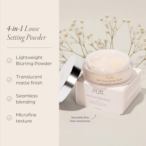 PUR 4-in-1 Loose Setting Powder - Translucent Finishing Powder Sets & Smooths Makeup - Lightweight Blurring Face Powder for Oily, Mature & Sensitive Skin - Talc-Free, Vegan, Oil Control with Retinol