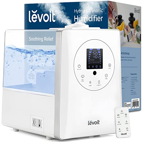 LEVOIT Humidifiers for Bedroom Large Room Home, 6L Warm and Cool Mist Ultrasonic Air Vaporizer for Plants and Whole House, Built-in Humidity Sensor, Essential Oil Diffuser, Whisper Quiet, Timer, White