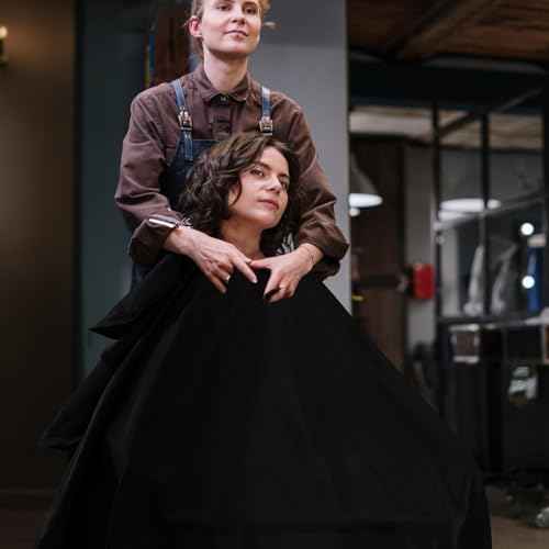 Barber Cape 63"x57" Hair Salon Capes Professional Hair Cutting Cape Black Waterproof Haircut Cape with Adjustable Snaps 8Pack