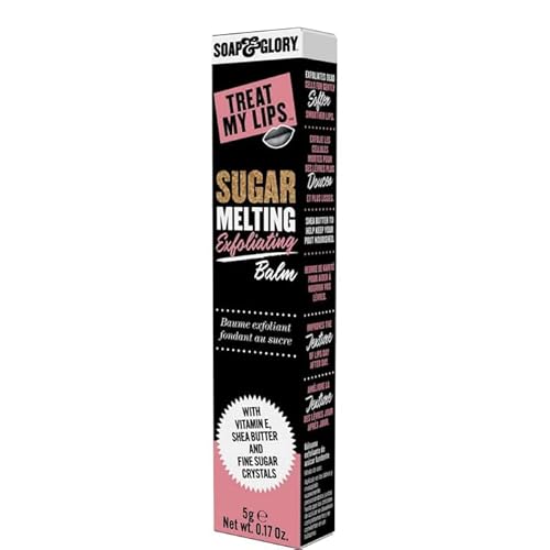 Soap & Glory Treat My Lips Sugar Melting Exfoliating Balm - Vitamin E & Shea Butter Moisturizing Lip Scrub - Gentle Exfoliating Scrub + Hydrating Lip Balm (5 g)