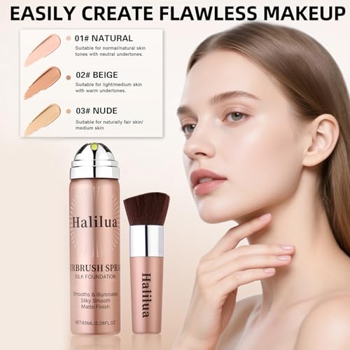 Airbrush Foundation Spray with Brush - Full Coverage Matte Finish