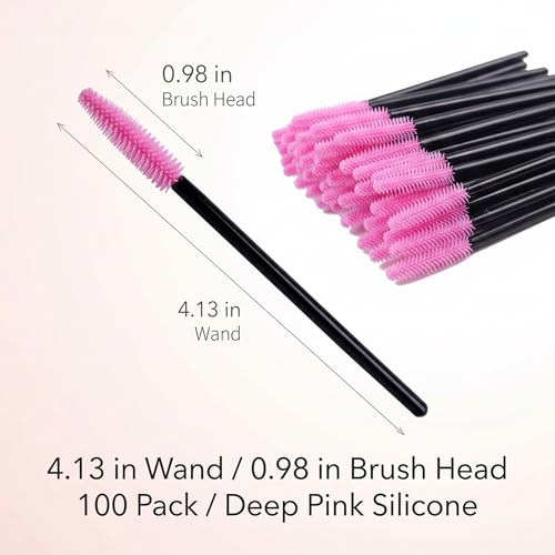 BIHRTC Deep Pink Disposable Silicone Eyelash Mascara Brushes Pack of 100