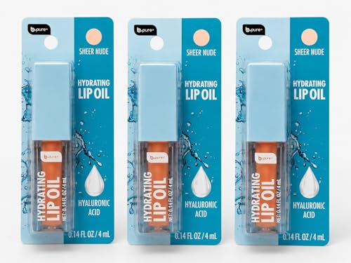 Hydrating Lip Oil with Hyaluronic Acid, Sheer Nude, 3-Pack