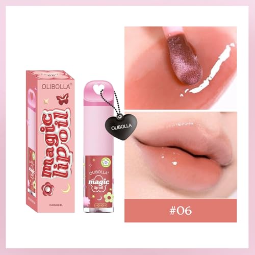 Lip Oil, Nourishing and Hydrating Tinted Lip Oil, High-Shine Glimmer Finish, Non-Sticky, Long-Lasting and Volumizing Formula, 0.12 Fl Oz(06 Caramel)