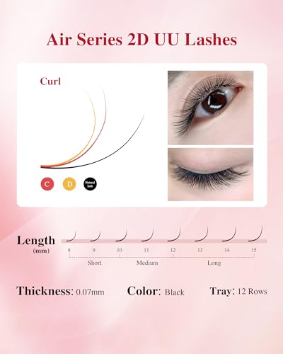 NAGARAKU 2D UU Lash Extensions 0.07D Mix 8-15mm Premade Fans