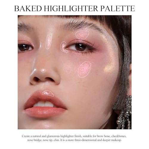 Baked Highlighter Palette with Brush - 4 Shades Pink