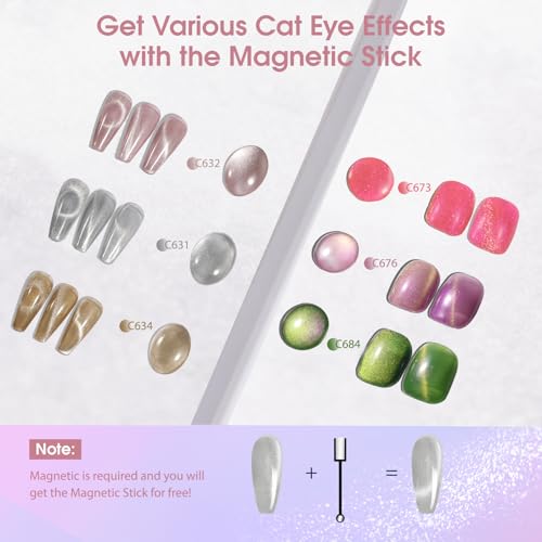 ROSALIND Cat Eye Gel Nail Polish Set - 8 Glitter Silver & Magnetic Colors