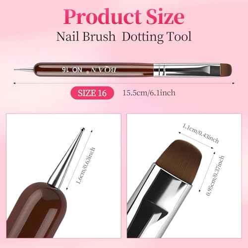 BQAN French Tip Brush Acrylic Nail Brush French Tip Clean up Brush 2 Way Nail Art Brushes with Dotting Tool for Nails Art Design Salon & Home Use (16#)