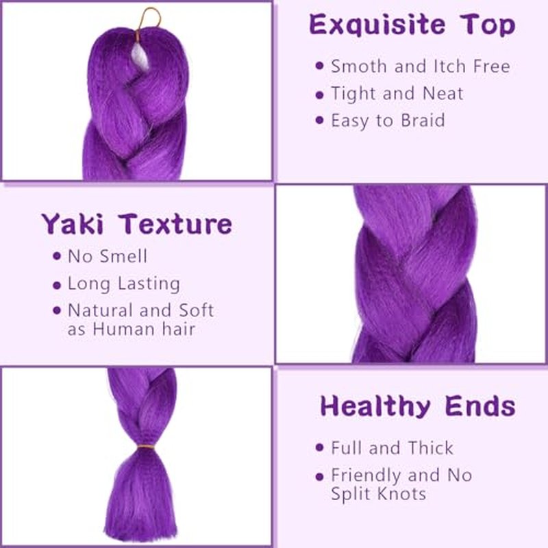 24-Inch Purple Braiding Hair Extensions - 2 Packs Jumbo Prestretched