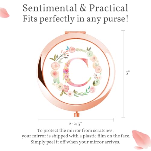 Personalized Initial Compact Mirror - Rose Gold Floral Monogram