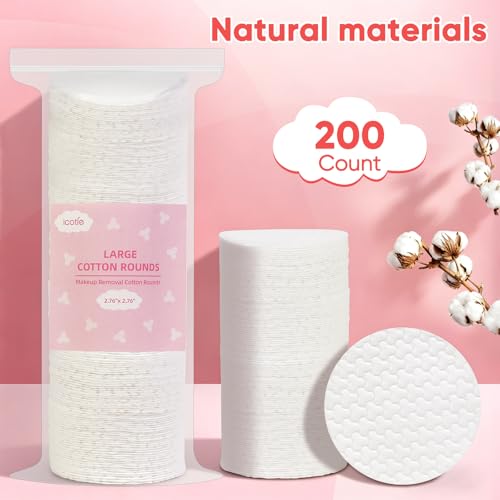 ICOTLE 200 Count Large Cotton Rounds - 2.76" Makeup Removal Pads