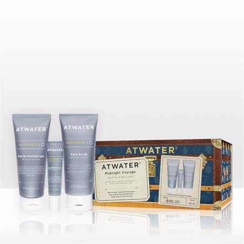 ATWATER Midnight Voyage Gift Set ? 3-Piece Men¡¯s Skincare Kit with Face Scrub, Eye Cream & Facial Moisturizer, Clean Skincare Set for Travel & Daily Hydration