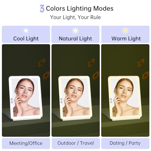 Rechargeable Travel Makeup Mirror with Lights, 10x7.5 Portable Lighted Folding
