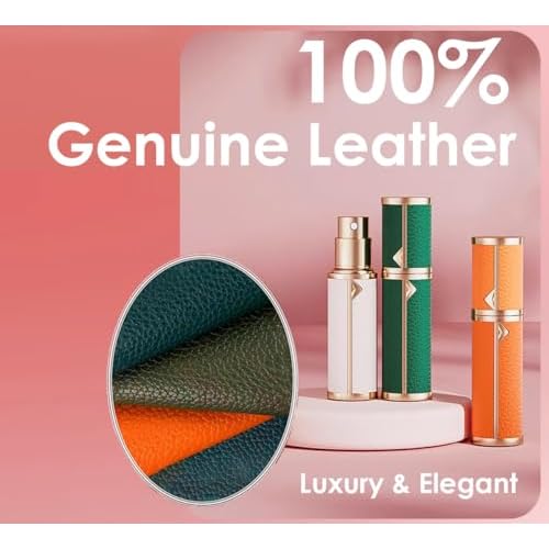 D-LOTUS Travel Perfume Bottle Refillable, Genuine Leather Perfume Atomizer Leakproof Mini Pocket Size Travel Cologne Sprayer for Cruise Car Trip Purse Gift 5ml (Red - L)