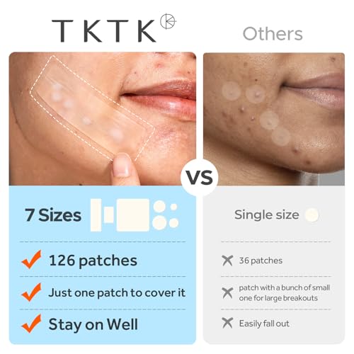 TKTK Large Pimple Patches - 7 Sizes, 126 Count Hydrocolloid