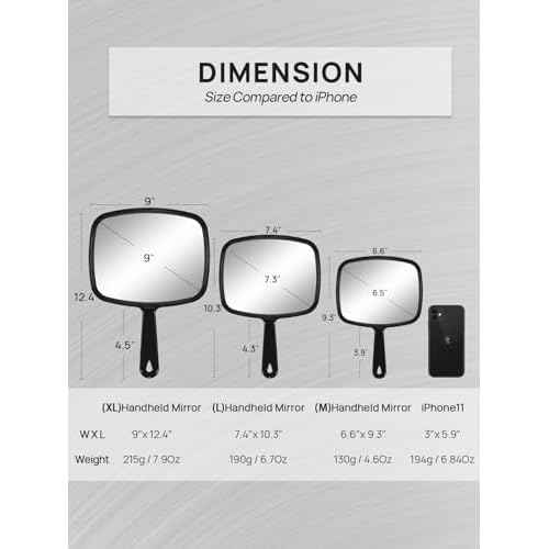 OMIRO 10.3" L x 7.4" W Hand Mirror, All Black Handheld Mirror with Handle