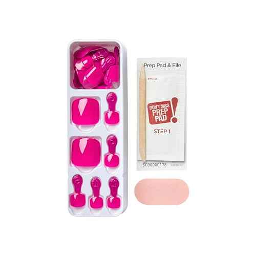 KISS imPRESS No Glue Mani Press On Nails, Toenails, 'Sweet as Honey', Medium Pink, Short Size, Squoval Shape, Includes 24 Nails, Prep Pad, Instructions Sheet, 1 Manicure Stick, 1 Mini File