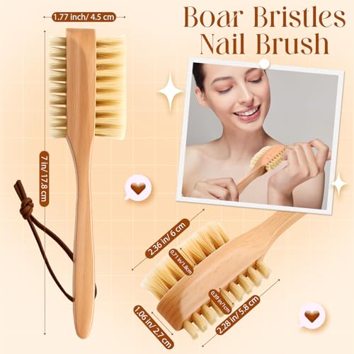 Wooden Nail Brush with Dual Boar Bristles - 2 Pack for Manicure & Pedicure