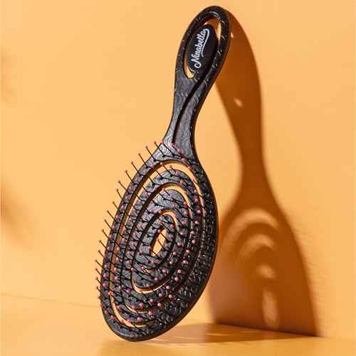 Ninabella Spiral Hairbrush - Detangle Hair Brush - For Brushing Wet or Blow Dry Hair - Detangler Vent Brush - Black with Pink