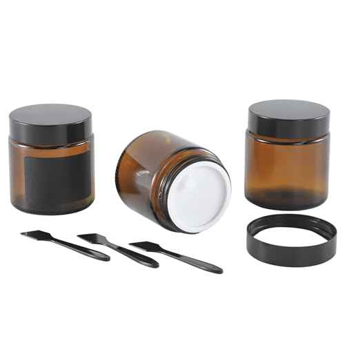 4Oz Amber Small Glass Jars with Lids, 3Pack Lotion Container, Cosmetic Containers, Little Travel Jars for Creams with Mini Spoon