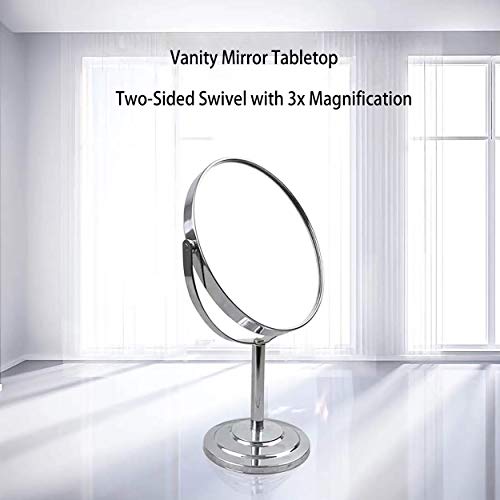 Tabletop Makeup Mirror, Two Sided 1X & 3X Magnifying Mirror, Magnified Vanity Mirror with 360 Degree Swivel for Bathroom or Bedroom, Chrome Finish, Silver (Pack of 3)
