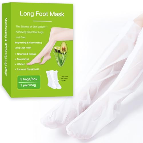 55cm Long Foot Peel Mask,Baby Soft Foot Mask,Exfoliating Foot Peeling Mask for Dry Cracked Feet,Make your feet and legs soft and smooth.(3 Pairs)