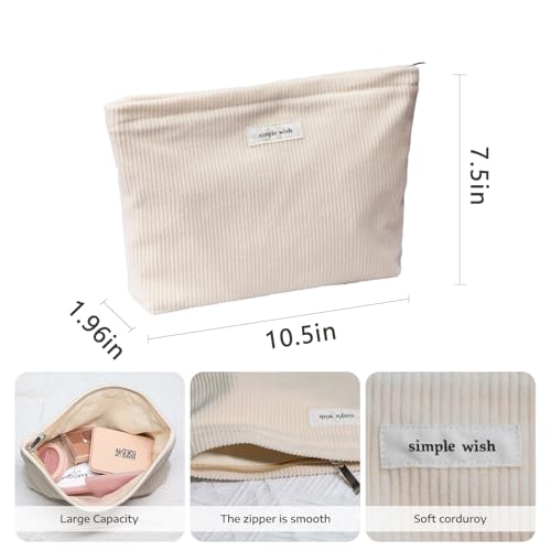 Wudygirl Makeup Bag 10.5"x7.5" Corduroy Canvas Travel Cosmetic Pouch