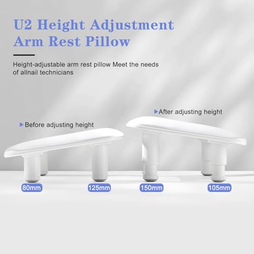 Arm Rest for Nails Tech, Adjustable Height Nail Stand Hand Rest, Professional U-Shaped Nail Hand Pillow with 1Pcs Nail Brush, Leather Manicure Rest Stand, Salon Manicurist Essentials (White)