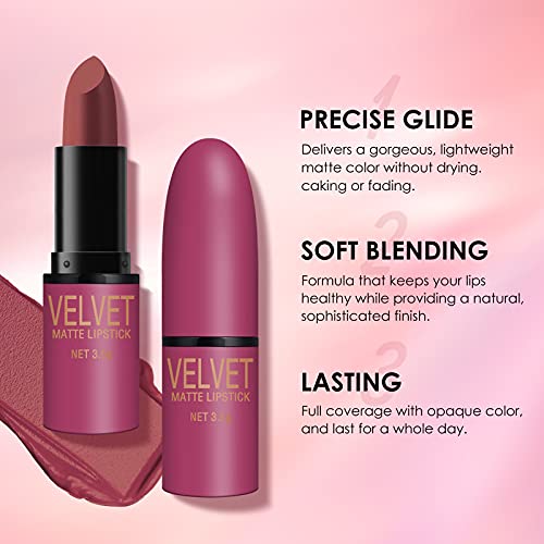 Dulele 6-Color Velvet Matte Lipstick Set, Waterproof Long-Lasting