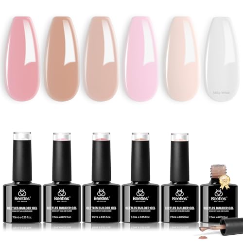 Beetles Builder Gel Set - 6 Colors, 8-in-1 Nude Pink Nail Extension Kit - Sheer Luck Variant