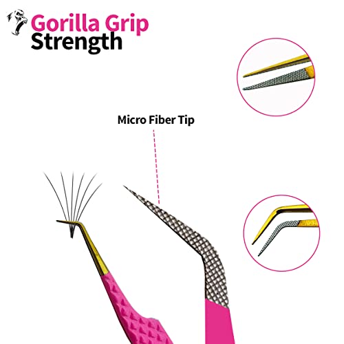 2 Pcs Pink Stainless Steel Tweezers for Eyelash Extensions, Eyelash Extension Tweezers Set, Volume Tweezers, Lash Extension Precision Tweezers, Extension tweezers.