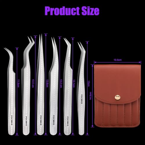 Lash Tweezers for Lash Extensions, High Precision Eyelash Tweezers Set for Individual Classic and Volume Lashes, Professional Lash Extension Tweezer Set for Lash Artists (Pack of 6, Sliver)