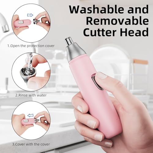Nose Hair Trimmer Professional Painless Eyebrow Trimmer Powerful Motor and Edge Blades for Smoother Cutting (Pink)